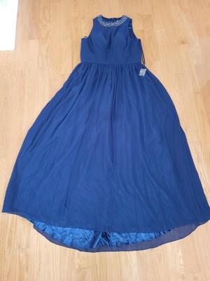 IEENA MAC DUGGAL Jeweled Neckline Midnight Blue Pleated Chiffon Gown Size  14 | eBay