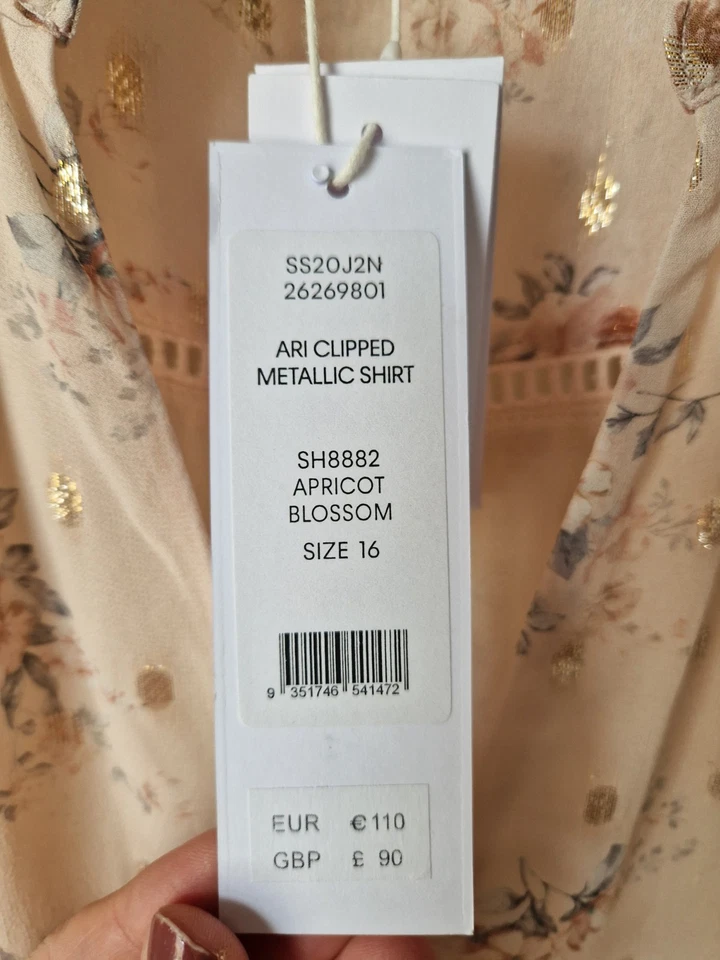 Forever New 16 Apricot Blossom Metalic Chiffon Boxy Style Shirt Baloon Sleeve - Image 4 of 4