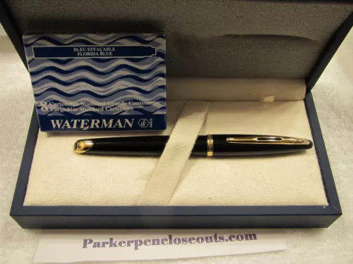 WATERMAN CARENE BLACK LAQ GT FOUNTAIN PEN FINE POINT NEW in BOX +BONUS INK