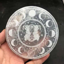 3.9in Natural Selenite Crystal Plate Phase Moon Etched  Purification Meditation