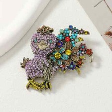 Vintage Cartoon Duck Brooch Coat Animal Pin Accessory Full Rhinestones Corsage