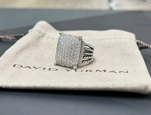 David Yurman WHEATON Pave Diamond Sterling Silver 925 25x16mm RING SZ 7.5 - Picture 2 of 5