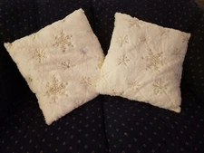 White Snowflake Christmas Pillows Winter Snow Set of 2