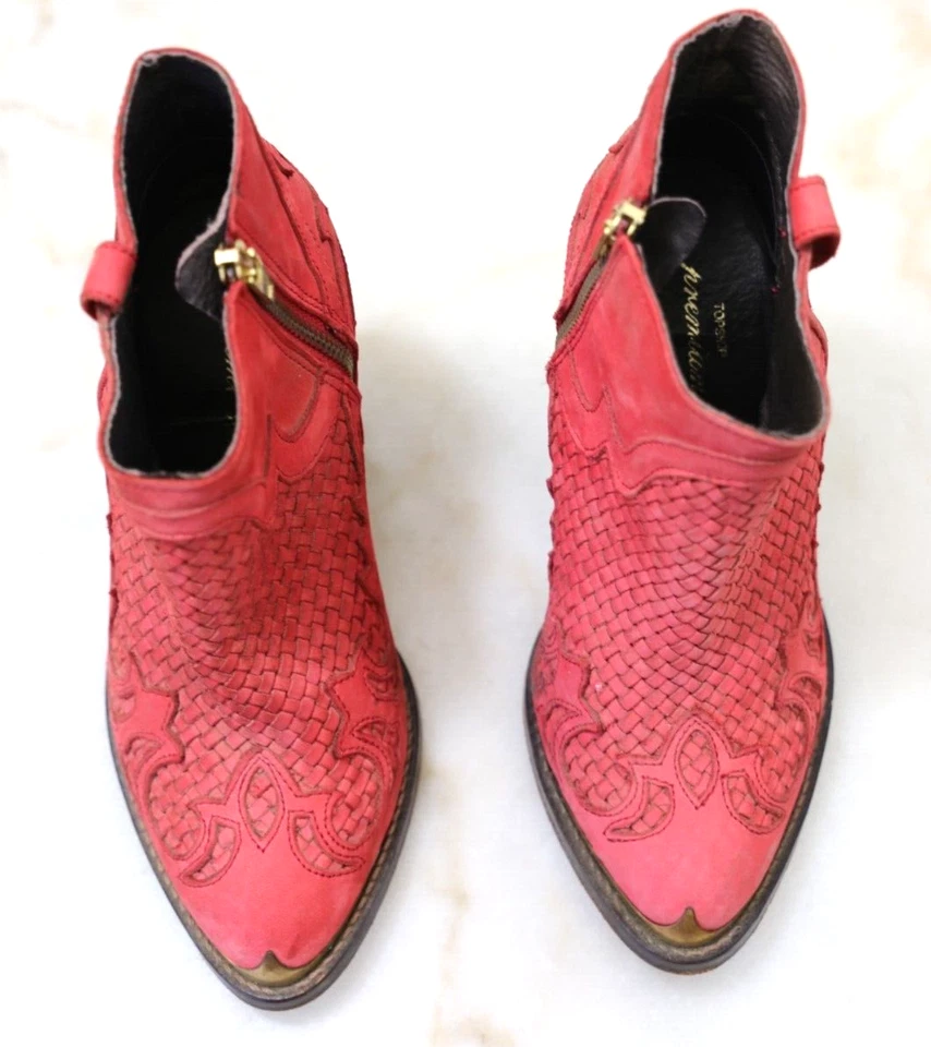 Botines occidentales rojos tejidos Topshop vintage raros talla 7 hechos en Portugal Foto 2 de 4