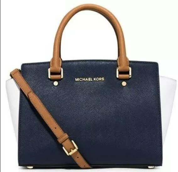 Michael Kors Blue Saffiano Leather Mini Selma Crossbody Bag Michael Kors