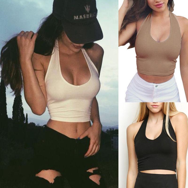 Womenu0026#039;s Halter Neck Stretchy Plunge Sleeveless Backless Crop Top  Blouses T | eBay