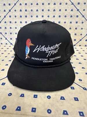 Flat Bill Trucker Hat Adjustable Snapback Mesh Cap Woodpecker Trucking VTG NOS