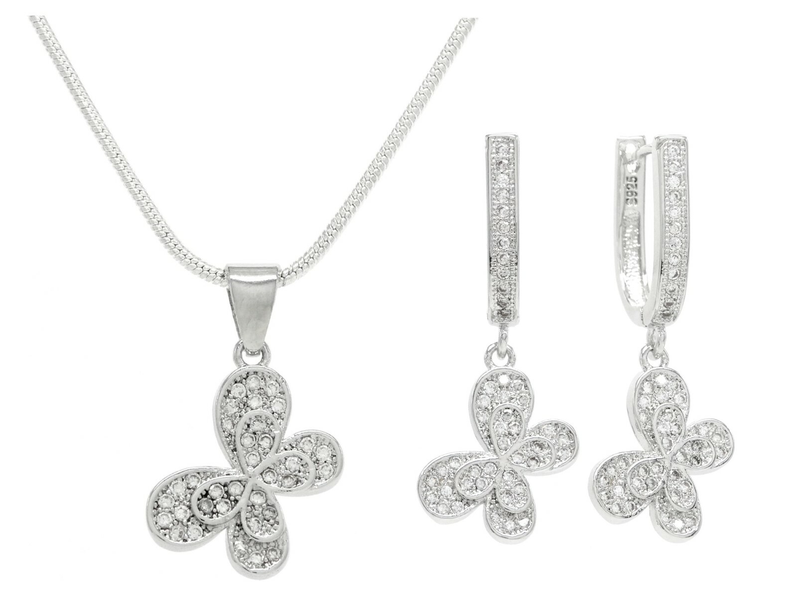 Conjunto de joyas de mariposa de plata de ley 925 brillante gota redonda piedras preciosas caja de regalo
