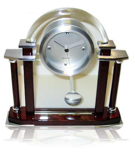 PENDULUM MANTEL CLOCK QUARTZ MOVEMENT DESK TABLE CLOCK, WOOD METAL GLASS