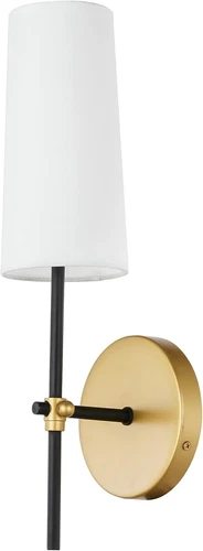Living District Mel 1-Light Metal & Fabric Wall Sconce in Brass and Black - Picture 5 of 6