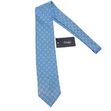 Drake's NWT Neck Tie in Blue with White/Orange/Black Geometric Pattern 100% Silk
