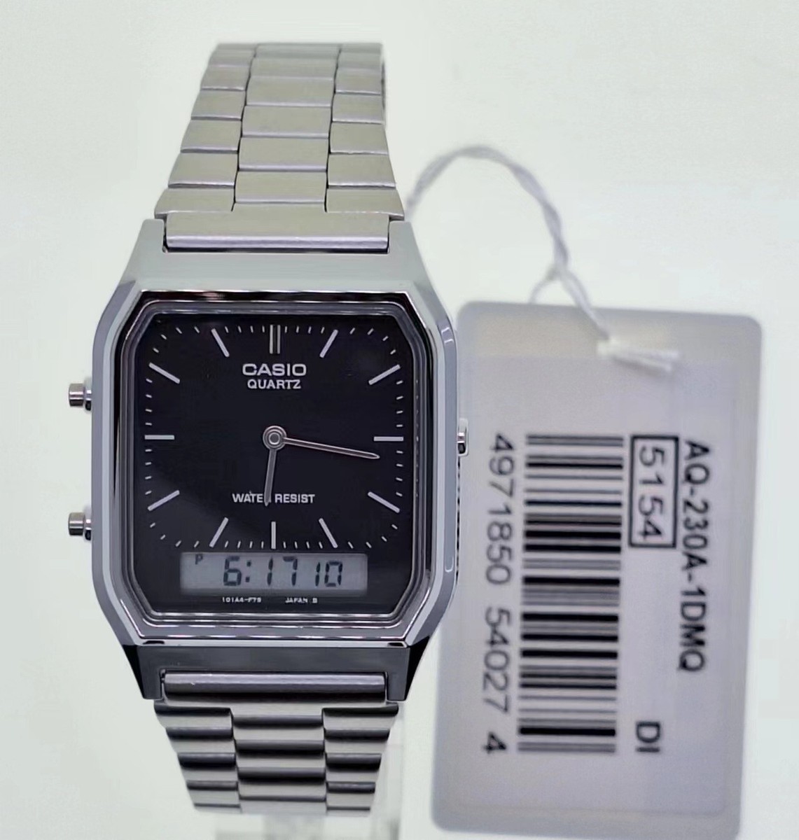 Casio AQ-230A-1D Silver and Black Dual Time Analog-Digital