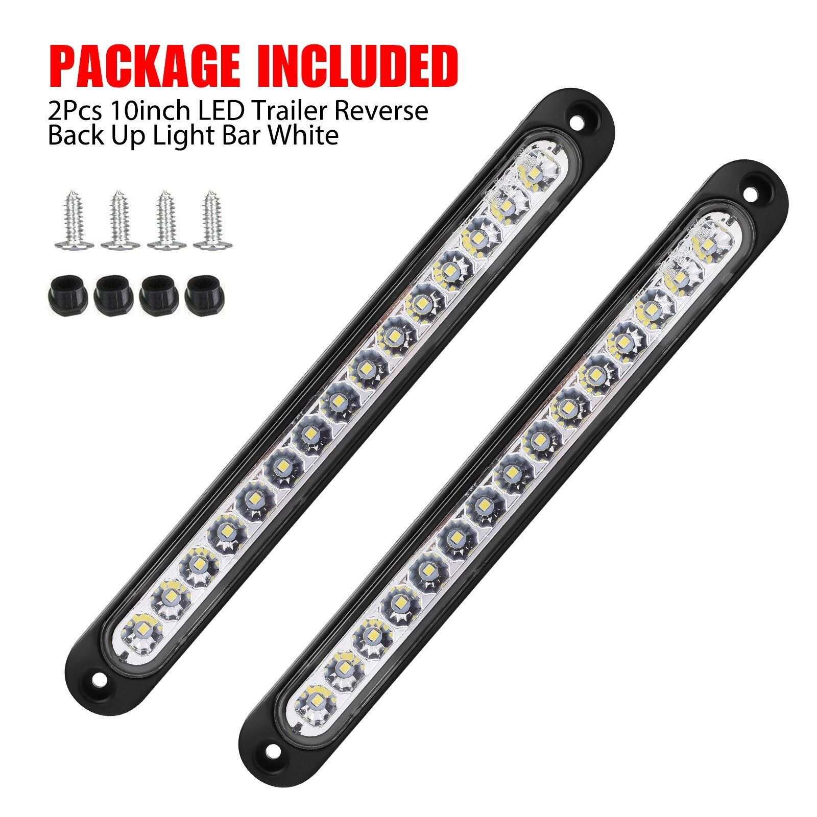 2PCS 10" White Sealed Truck Trailer Light Bar 15 LED Stop Turn Tail