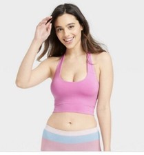 Auden Women  s Sz Large Pink Lightly Padded Strap Sports Halter Bralette