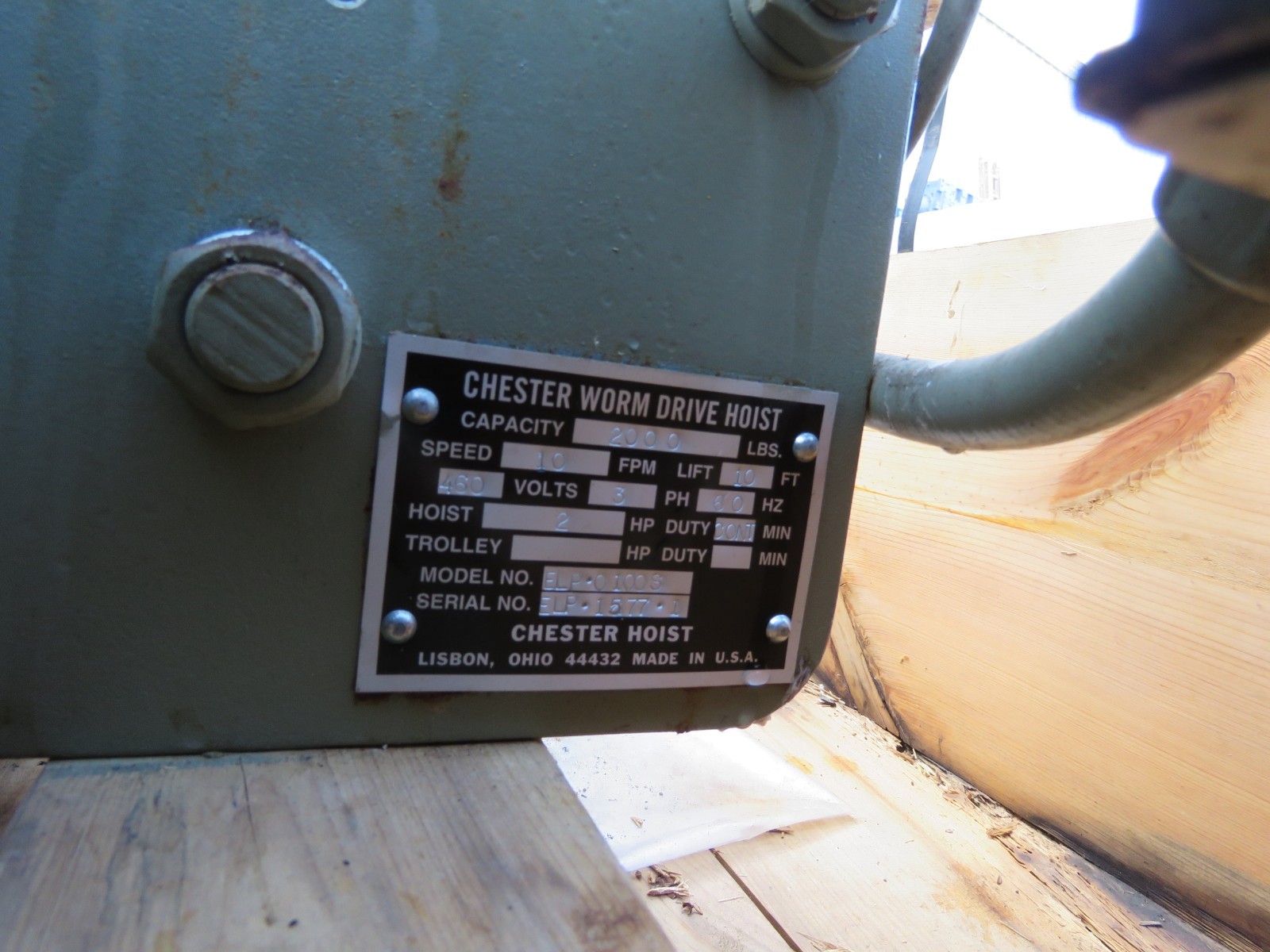 CHESTER WORM DRIVE HOIST 1 TON ELP.0100S NEW OLD STOCK eBay