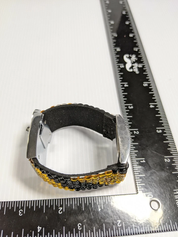 Прямоугольные часы Bond Street серебристого цвета с черным и золотистым хрустальным ремешком 7 дюймов - Изображение 3 из 4