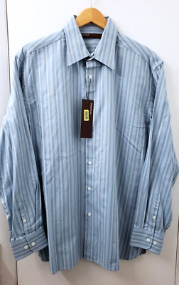 Perry Ellis Men's Dress Shirt Big Size L 25x31 Long Sleeve Classic Print Blue *W