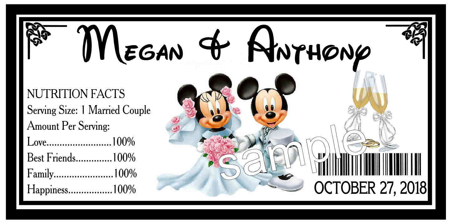  DISNEY WEDDING MICKEY & MINNIE WEDDING FAVORS WATER BOTTLE LABELS