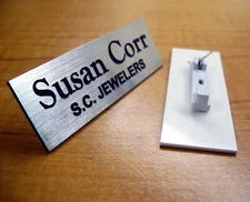 Custom Engraved 1x3-inch Silver Name Tag Badge with Pin Attachment ID Plate