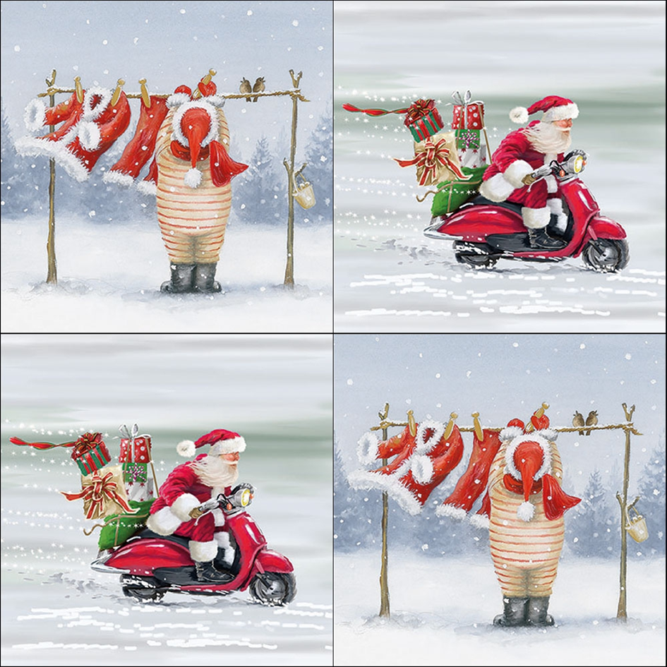 4xMixed Paper Napkins/3Ply/33cm/Decoupage/Christmas/Snow/Winter/Santa/Mrs Claus