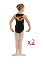 2 Danz N Motion Danshuz Dance Leotard Child Vertical Strap Back Black Size 12-14