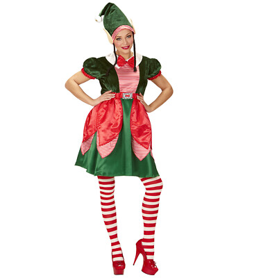 Elf Santas kleine Helferin Kleid Mütze Ohren Zöpfe Elfenkostüm Weihnachten M neu