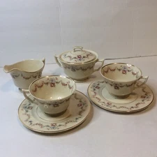 Vintage Syracuse Old Ivory Rose Marie Creamer &Sugar Dish w/lid 2 Cup & Saucer