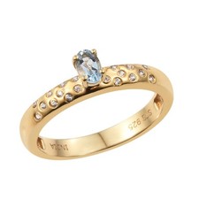 Round Green Gold Quartz Gemstone Ring With Natural White Zircons Studded In A...