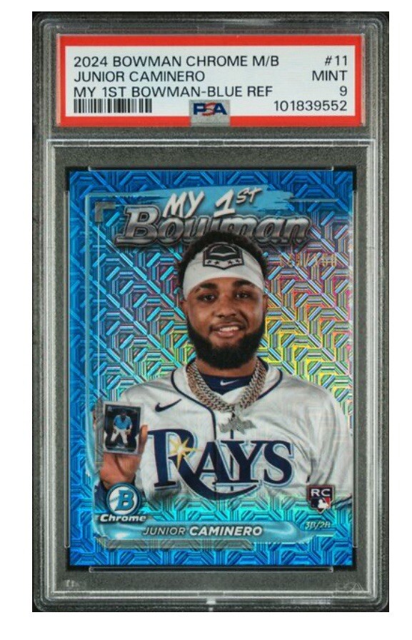 2024 Bowman Chrome Junior Caminero RC Blue Refractor PSA 9 COLOR MATCH 150🔥