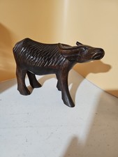 Hand Carved Dark Wood Water Buffalo Figurine Sculpture Animal Wildlife