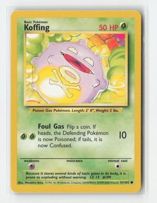 Koffing 51/102 Common Base Set Unlimited Pokemon Lightly Played