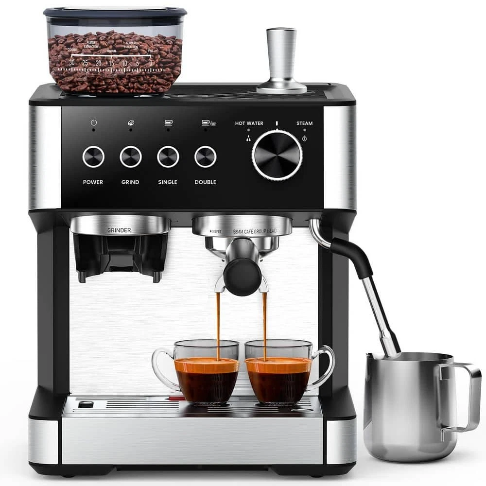 COWSAR 2-Cup Silver Stainless Steel 15 Bar Espresso Machine with Grinder
Opens in a new window or ta