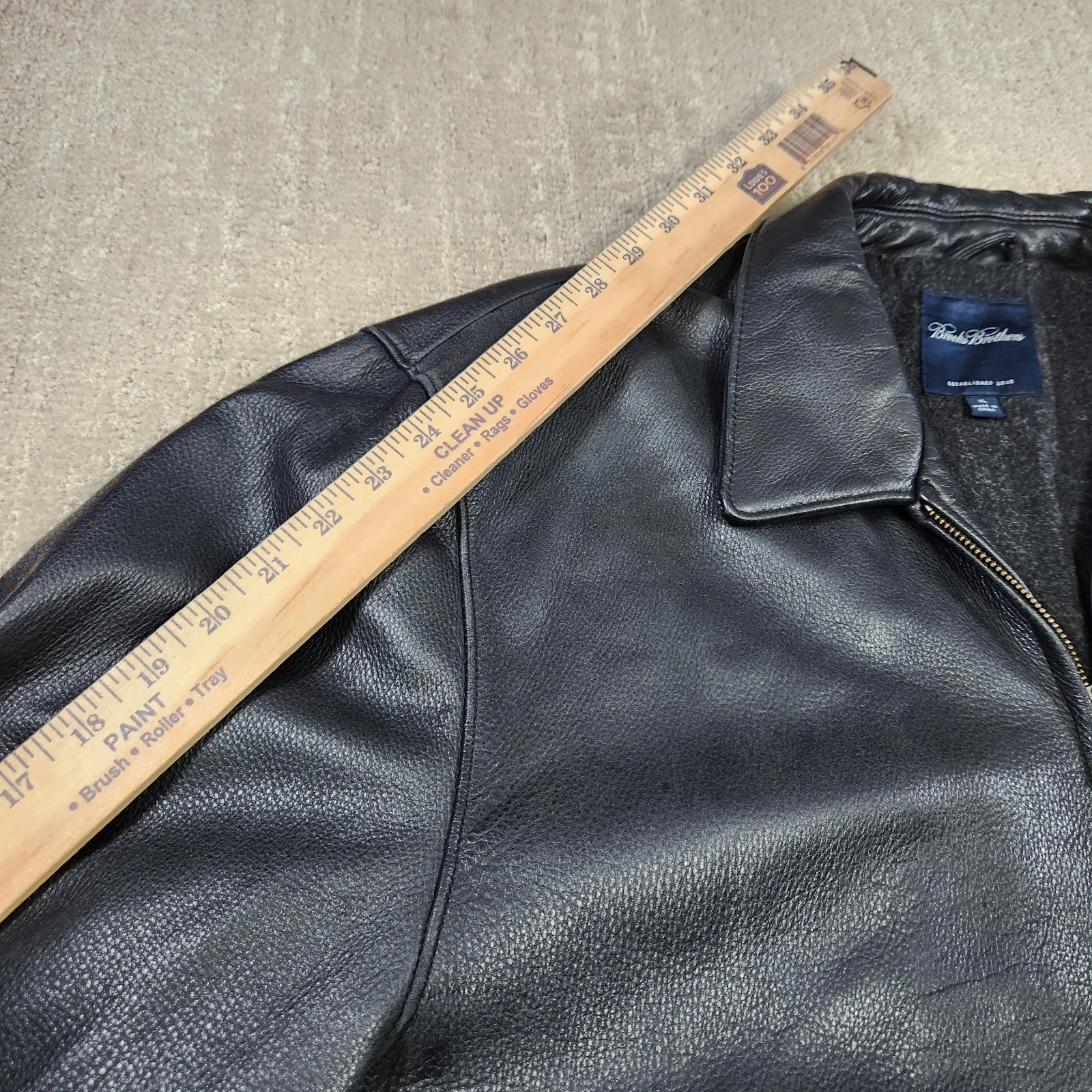 Brooks Brothers Leather Jacket Men XL Black Bomber Wool Blanket Lined Heavy - product detail image 6