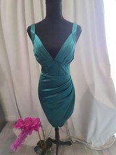 SHEIN Green Satin Ruched Bodycon Dress V-Neck Straps Sleeveless Midi M