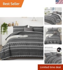 Stylish Dark Grey Queen Bedding Set - 3-Piece Reversible Comforter  Pillowcases