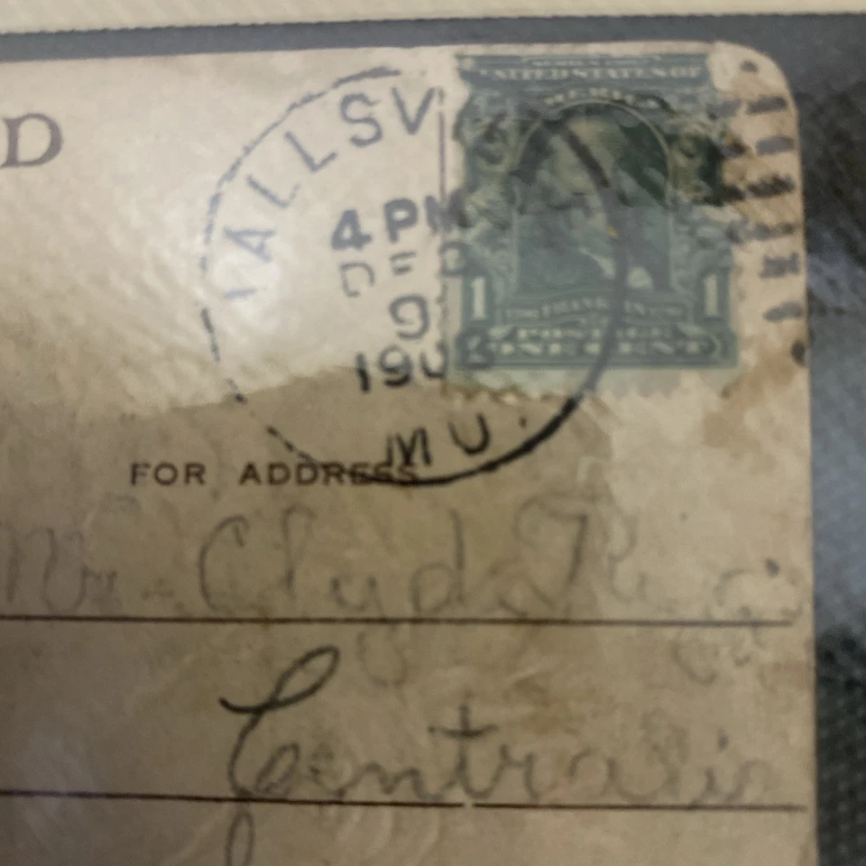 *EXTREMELY RARE* 1908 POSTCARD WITH BENJAMIN FRANKLIN 1 CENT GREEN STAMP - Image 2 of 2