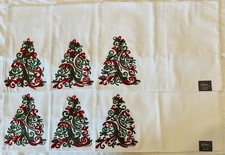 VTG Embroidered Ribbon Swirl Christmas Tree Placemats Set Of 6 NWT Pier 1 Style