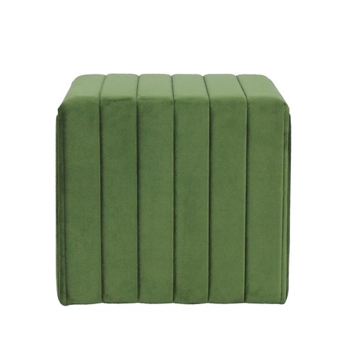 HomePop 16.5" Modern Velvet Decorative Ottoman in Green Finish - Picture 4 of 9