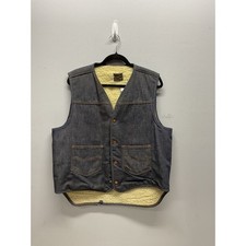 Vintage Sears Roebucks Denim Vest Shearling Lined Dark Wash Western Workwear L