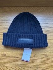 Tommy Hilfiger NEW Blue Wool Blend Twist Ribbed Knit Beanie Hat - Logo - BNWT