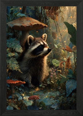 Waschbär im verzauberten Wald Gerahmtes Wandbild Poster Leinwanddruck Bild