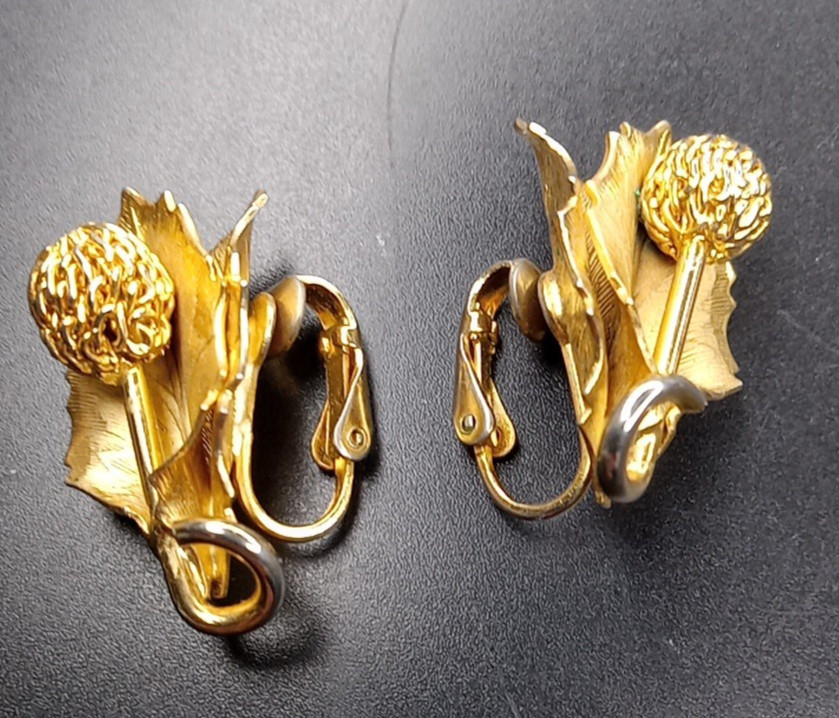 Leaf Berry Clip On Gold Toned Earrings