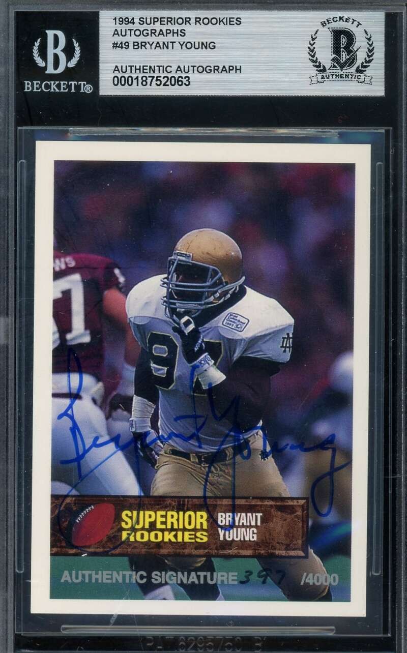 Bryant Young Beckett BAS Signed 1994 Superior Rookies Autograph