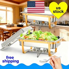 Steel Chafing Dish Buffet Set 2 Pack 8.45QT 8QT Rectangular Stainless Gold