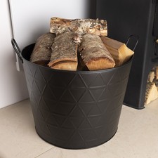 Yew Large Fireside Log Bucket Contemporary Design Iron Black Matte Metal Handles