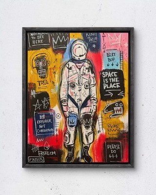 Faris Original 11x14 Expressionist Space Explorer Astronaut Painting Signed Wall