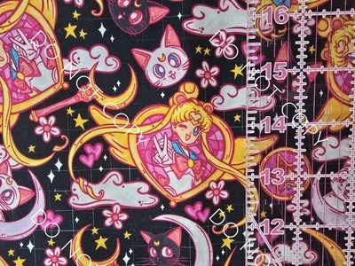 Custom 100% Cotton Woven Fabric Anime Sailor Moon Black by the 1/4 Yard 9x56