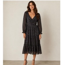 Dark Feminine Romantic Japna Boho Ditsy  Floral Tiered midi dress Smocked Bust