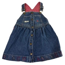 OshKosh B'gosh Kids Denim Overalls Dress ABC Embroidered Flower Cute Size 2T
