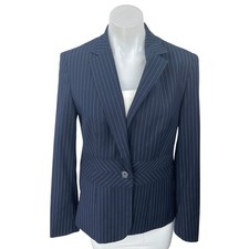 Jones New York Navy Blue Pinstriped Notch Lapel Stretch Blazer Suit Jacket Sz 4